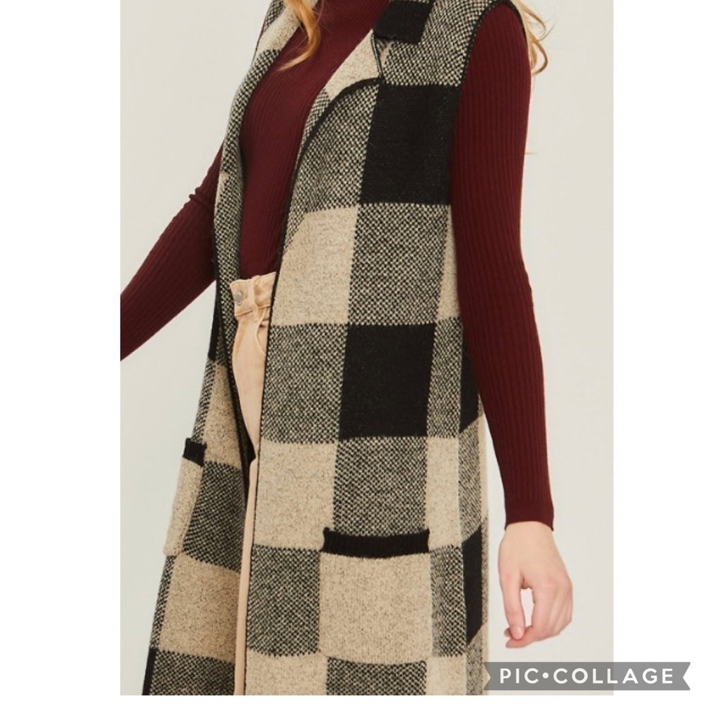 SALE!! SO CUTE! Plaid Long Open Cardi Vest - Picture 4 of 5